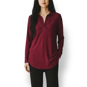 4/$20 Spoiled Rotten Burgundy Long Sleeve Split Neck Blouse Top Size Small